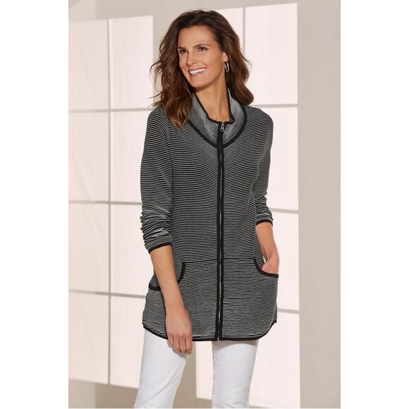 Soft Surroundings M Corcovado Ribbed Knit Long Zip Up Cardigan Sweater Jacket - Picture 1 of 9